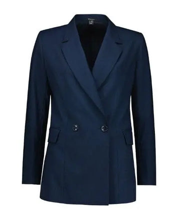 Biz Corporates Women's Renew Double Breasted Longline Jacket RJ400L Navy - Simply Scrubs Australia