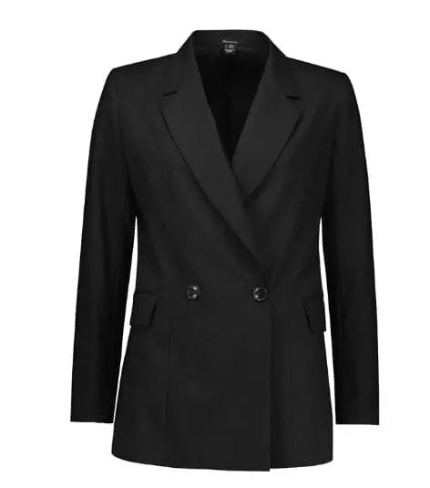 Biz Corporates Women's Renew Double Breasted Longline Jacket RJ400L Balck - Simply Scrubs Australia
