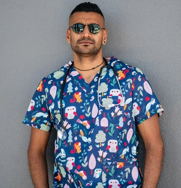 Softies Unisex Cheeky Squirrel Printed Scrubs Top CQOT01 Simply Scrubs Australia