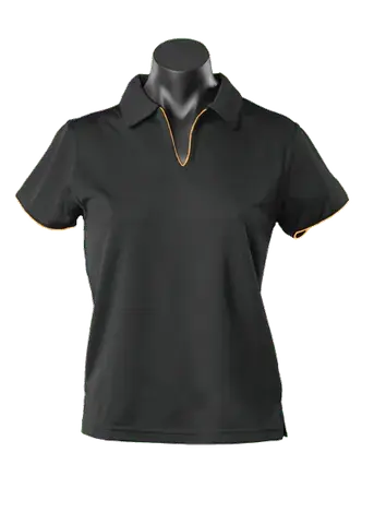 Aussie Pacific Ladies Yarra Polo Shirt 2302 Casual Wear Aussie Pacific Black/Gold 16-18