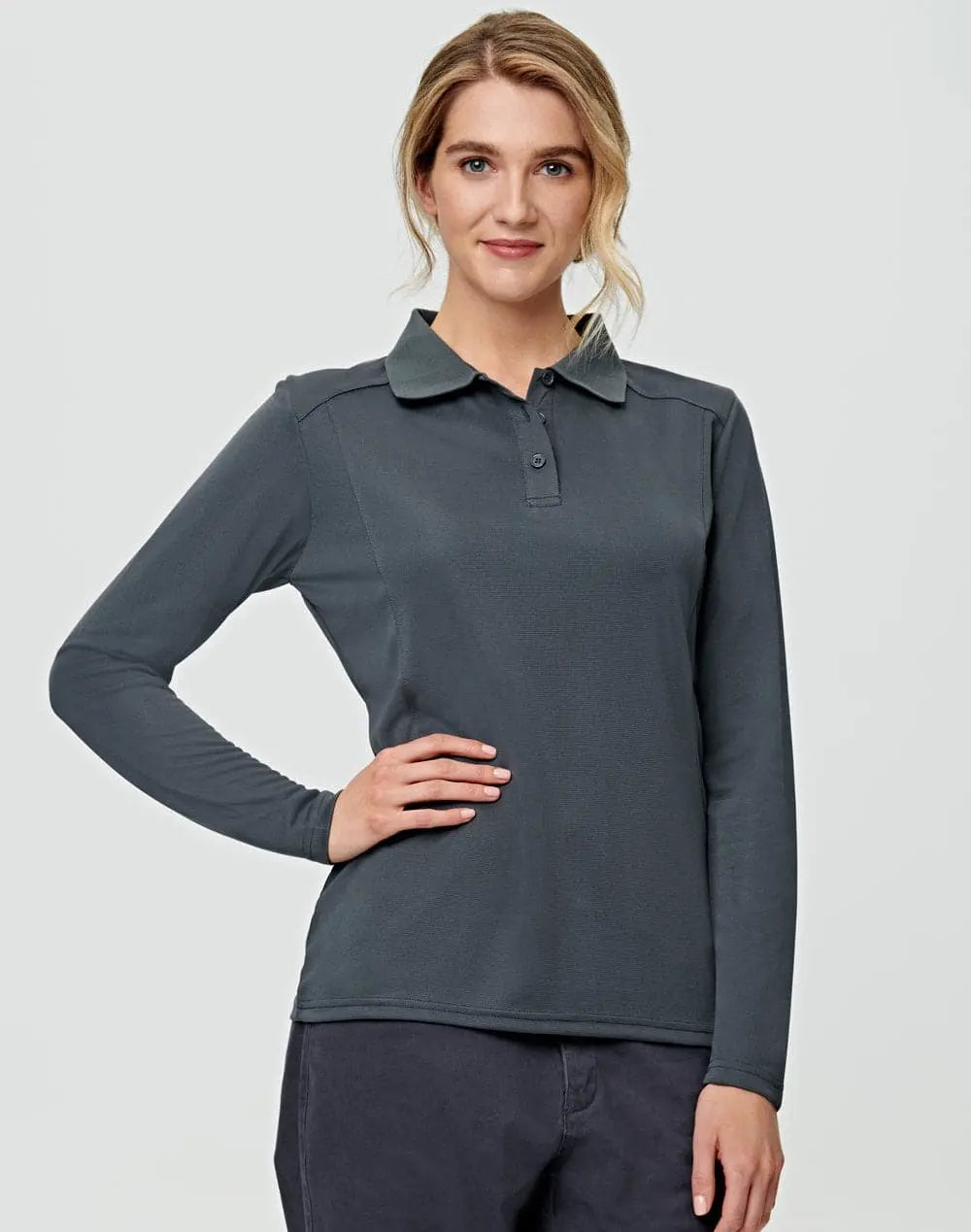 Ladies Bamboo Charcoal Eco Fabric Long Sleeve Polo PS90 - Simply Scrubs Australia
