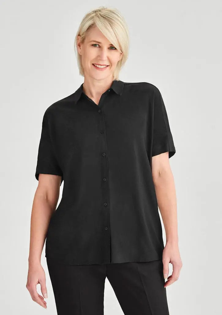 Biz Collection Dahlia Short Sleeve Blouse RB365L Black - Simply Scrubs Australia