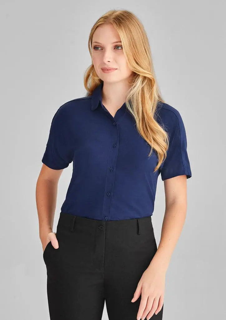 Biz Collection Dahlia Short Sleeve Blouse RB365L Navy - Simply Scrubs Australia