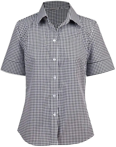Benchmark Corporate Wear Black/White / 6 BENCHMARK Ladies’ Gingham Check Short Sleeve Shirt M8300S