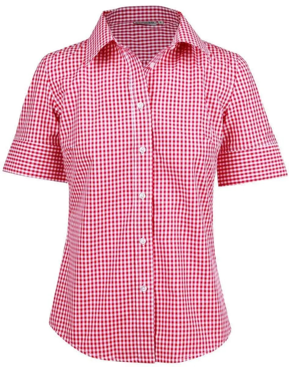 Benchmark Corporate Wear Red/White / 6 BENCHMARK Ladies’ Gingham Check Short Sleeve Shirt M8300S