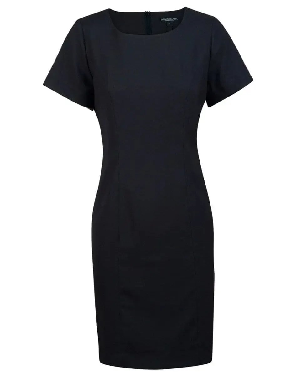 BENCHMARK Ladies’ Poly/Viscose Stretch, Short Sleeve Black Dress M9282