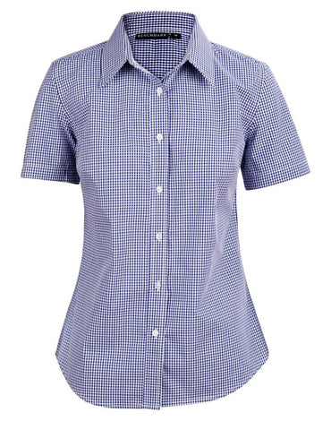 Benchmark Corporate Wear Black/White/Navy / 6 BENCHMARK Ladies’ Two Tone Gingham Short Sleeve Shirt M8320S