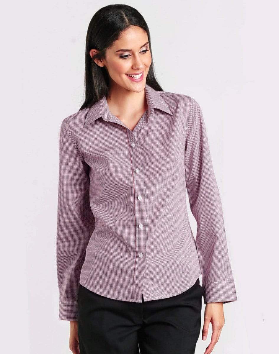 BENCHMARK Women's Two Tone Mini Gingham Long Sleeve Shirt M8340L