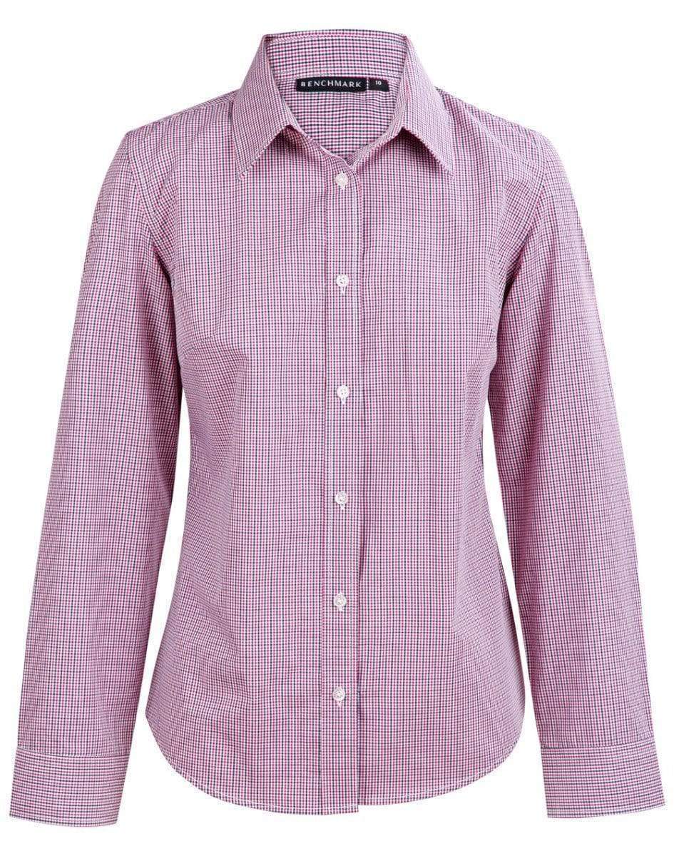 Benchmark Corporate Wear Black/White/Red / 6 BENCHMARK Ladies’ Two Tone Mini Gingham Long Sleeve Shirt M8340L