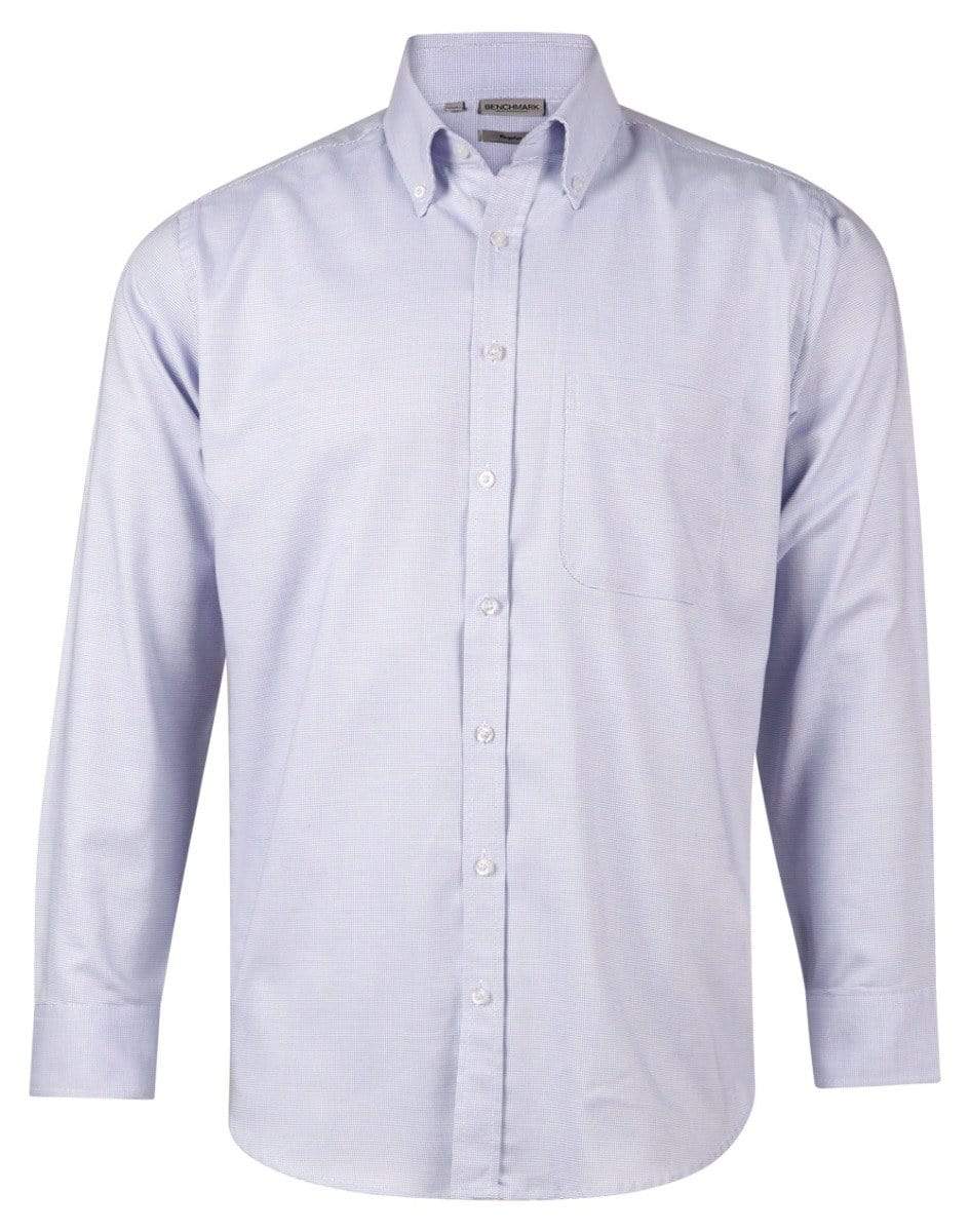 Benchmark Corporate Wear White/Blue Dot / 38 BENCHMARK Men's Dot Contrast Long Sleeve Shirt M7922