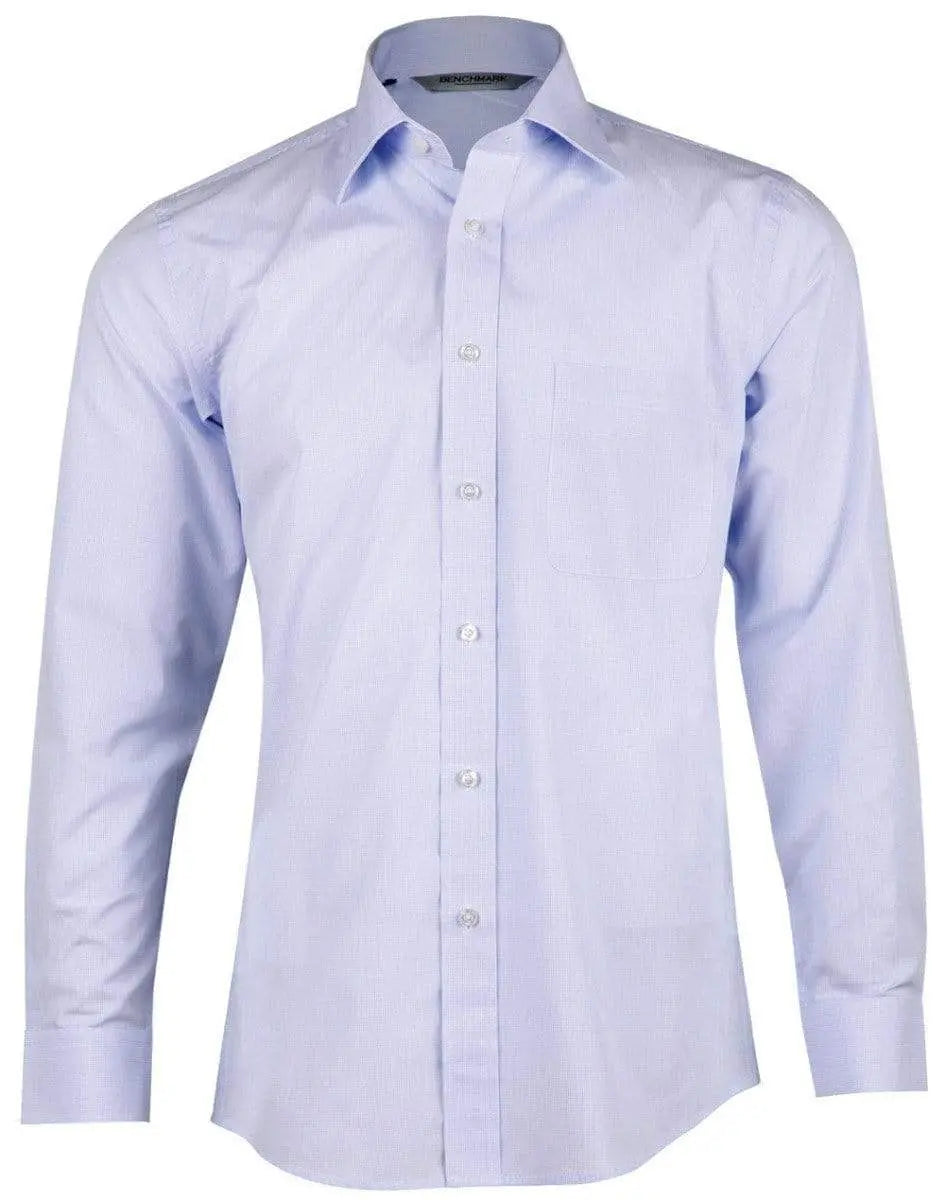 Benchmark Corporate Wear Pale Blue / 40 BENCHMARK Men’s Mini Check Premium cotton long sleeve shirt M7362