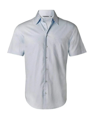 Benchmark Corporate Wear Pale Blue / 38 BENCHMARK Men's Self Stripe Short Sleeve Shirt M7100S