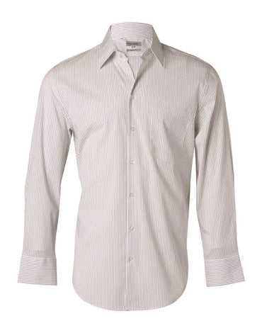 Benchmark Corporate Wear White/Grey / 40 BENCHMARK Men's Ticking Stripe Short Sleeve Shirt M7200S
