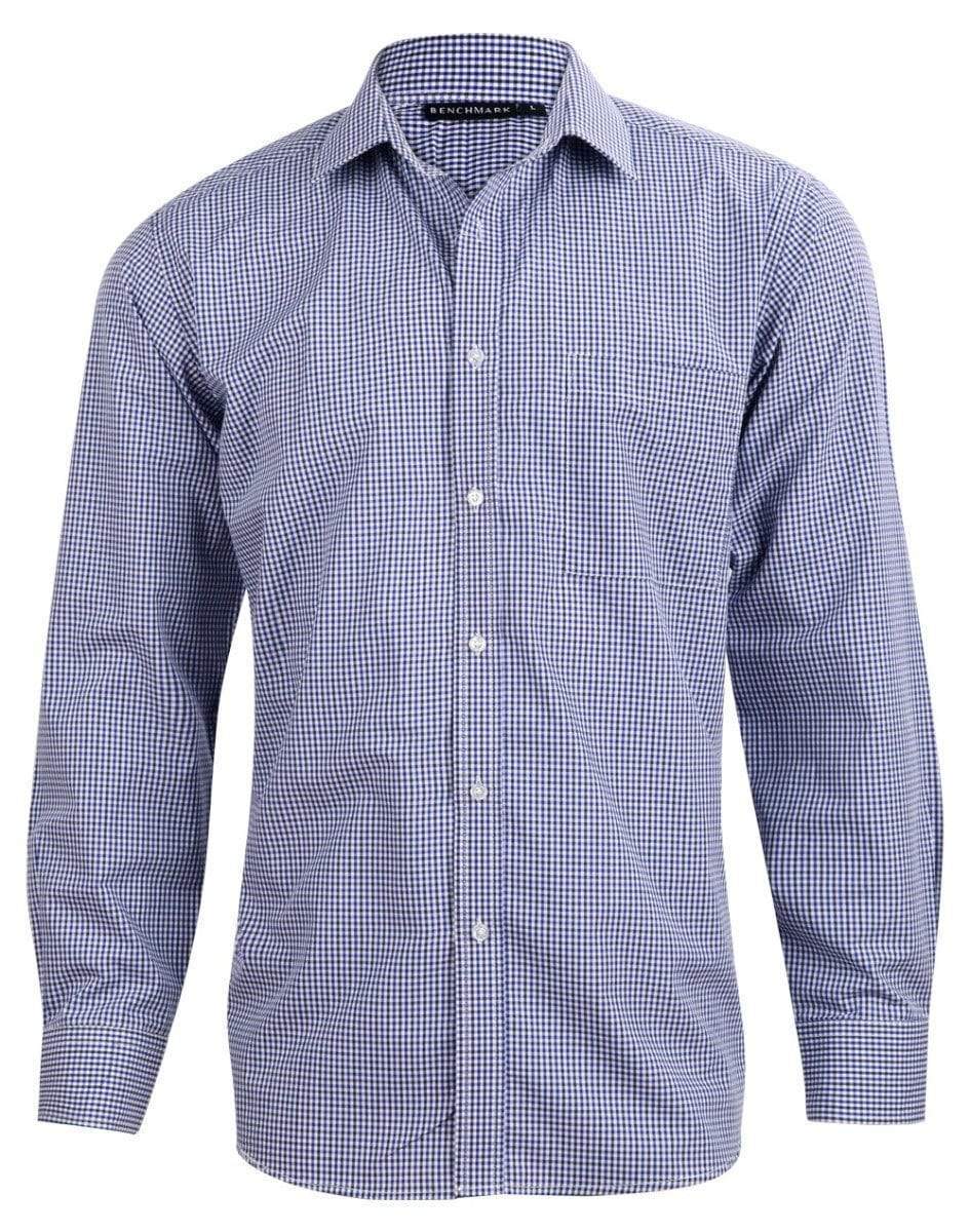 Benchmark Corporate Wear Black/White/Navy / XS BENCHMARK Men’s Two Tone Gingham Long Sleeve Shirt M7320L