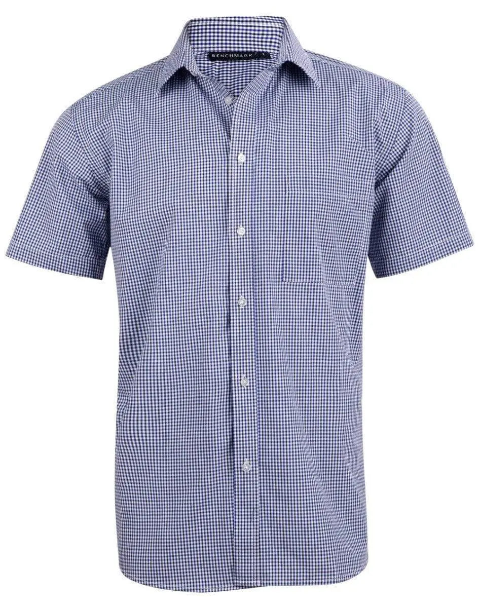 Benchmark Corporate Wear Black/White/Navy / XS BENCHMARK Men’s Two Tone Gingham Short Sleeve Shirt M7320S