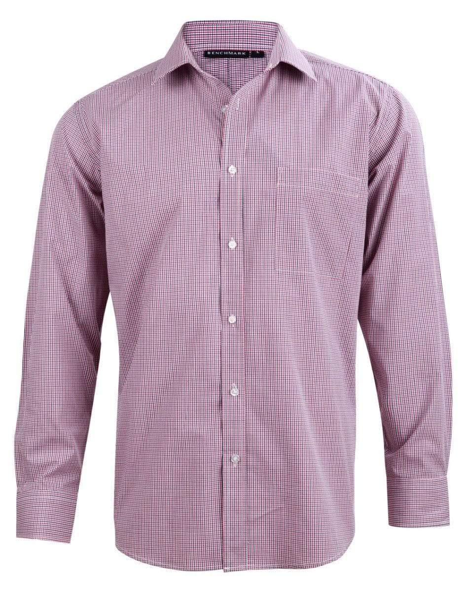 Benchmark Corporate Wear Black/White/Red / XS BENCHMARK Men’s Two Tone Mini Gingham Long Sleeve Shirt M7340L