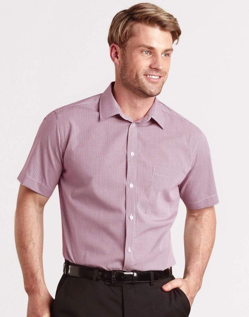 BENCHMARK Men’s Two Tone Mini Gingham Short Sleeve Shirt M7340S