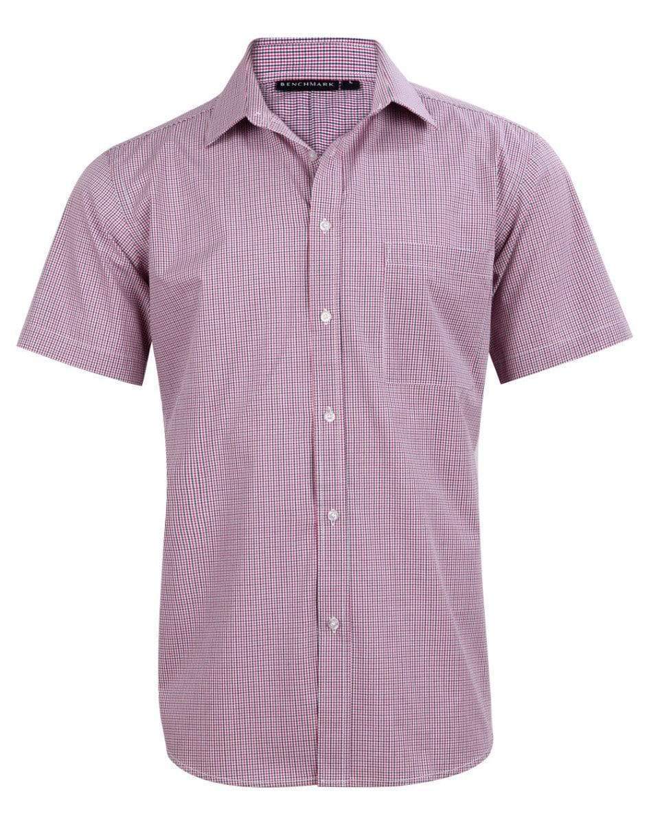 Benchmark Corporate Wear Black/White/Red / XS BENCHMARK Men’s Two Tone Mini Gingham Short Sleeve Shirt M7340S