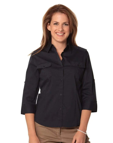 Benchmark Corporate Wear Black / 6 BENCHMARK Women's 3/4 Sleeve Military Shirt M8913