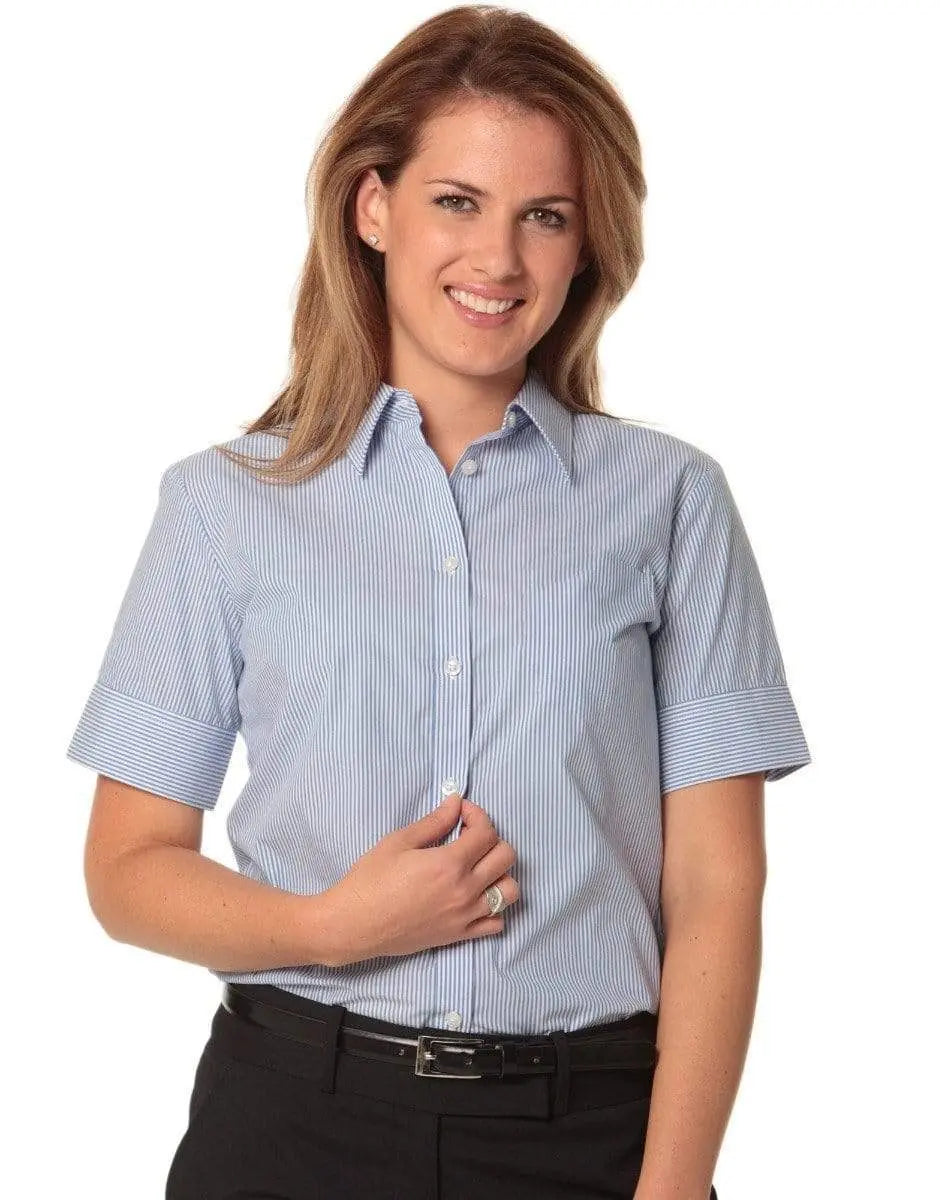 Benchmark Corporate Wear Blue/White / 6 BENCHMARK Women's Balance Stripe Short Sleeve Shirt M8234