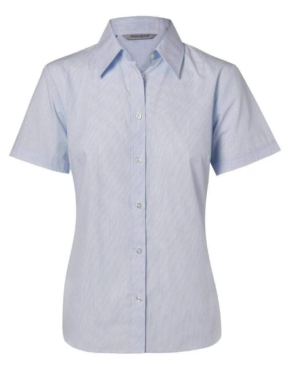 Benchmark Corporate Wear Pale Blue / 6 BENCHMARK Women's Fine Stripe Short Sleeve Shirt M8211