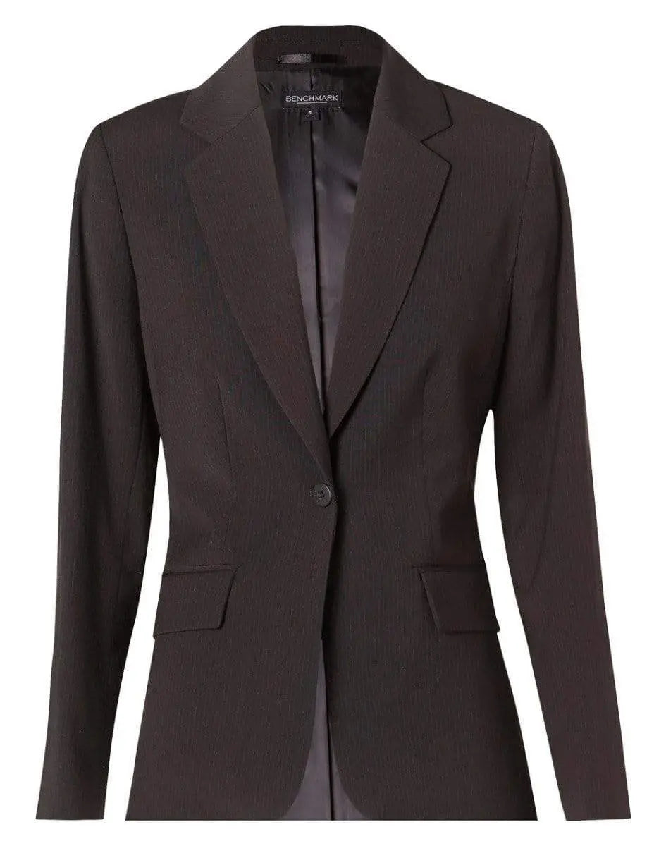 Benchmark Corporate Wear Black/Charcoal / 6 BENCHMARK Women's Poly/Viscose Stretch Stripe One Button Cropped Jacket M9208