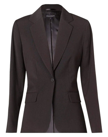 Benchmark Corporate Wear Black/Charcoal / 6 BENCHMARK Women's Poly/Viscose Stretch Stripe One Button Cropped Jacket M9208