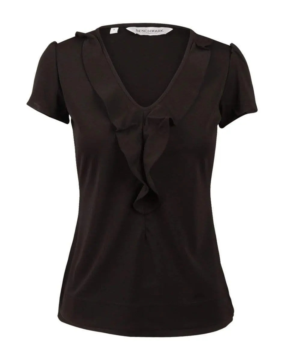 Benchmark Corporate Wear Black / 6 BENCHMARK Women's Ruffle Front Blouse M8820