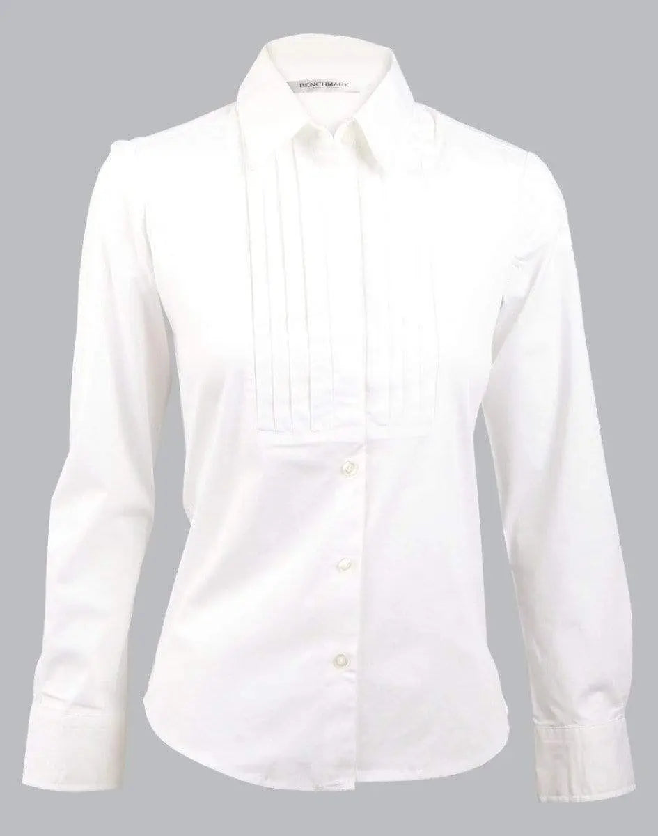Benchmark Corporate Wear White / 6 BENCHMARK Women's Stretch Tuck Front Long Sleeve Shirt M819