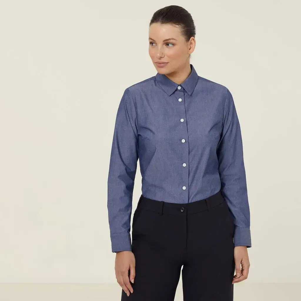 NNT Women's Chambray Long Sleeve Shirt CATU69 in Mid Blue
