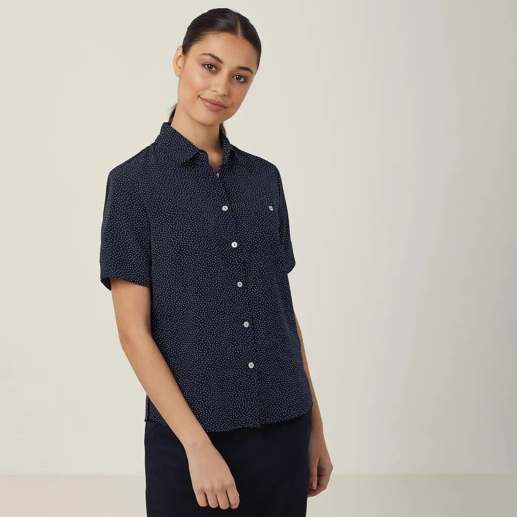 NNT Silvi Spot Print Short Sleeve Shirt CATU7H Simply Scrubs Australia