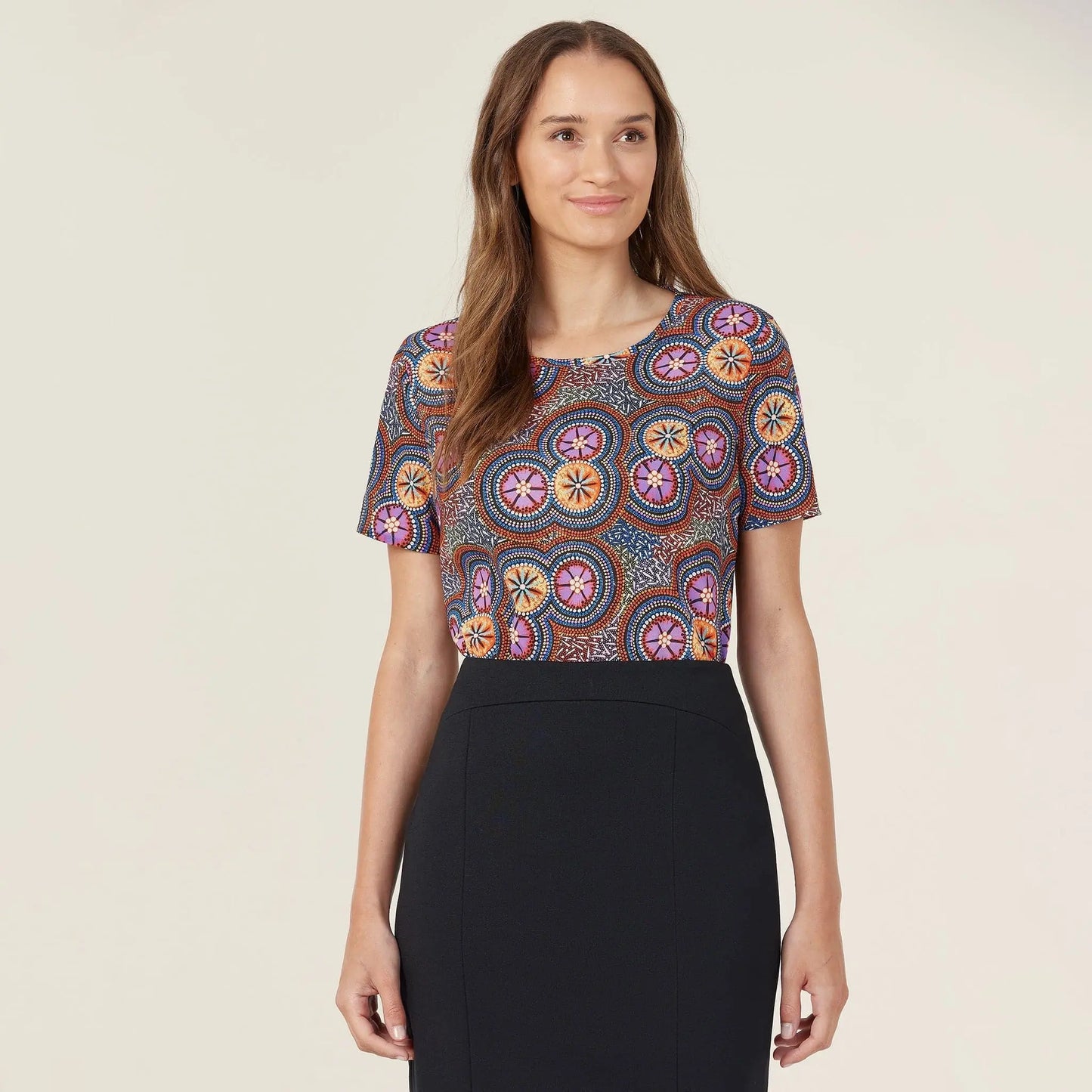 NNT Bush Tucker Indigenous Print Blouse CATUSV - Simply Scrubs Australia