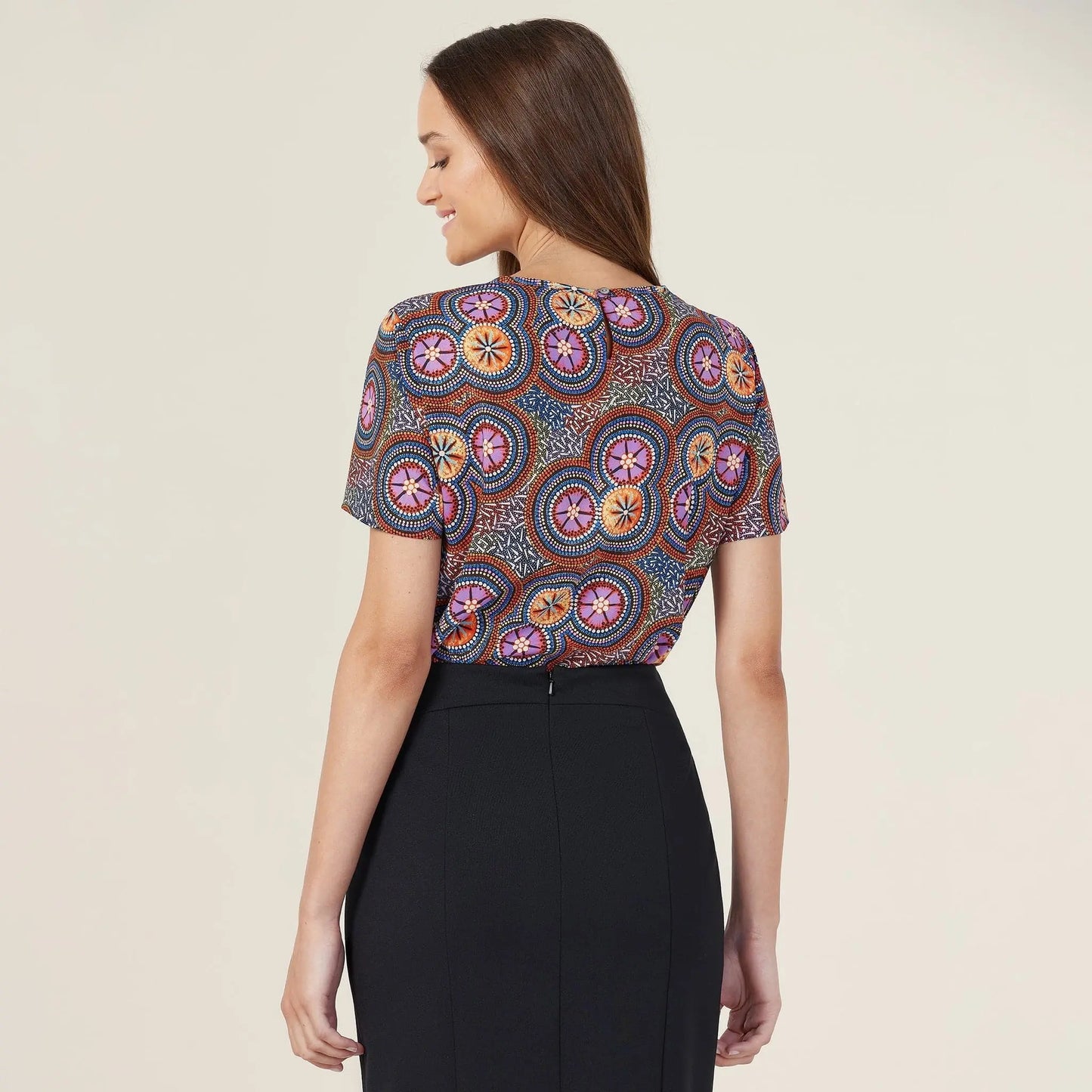 NNT Bush Tucker Indigenous Print Blouse CATUSV - Simply Scrubs Australia