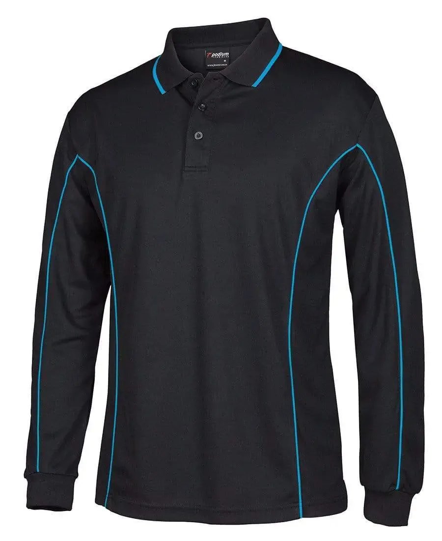 Jb's podium l/sleeve piping polo 7PIPL in Black/Aqua