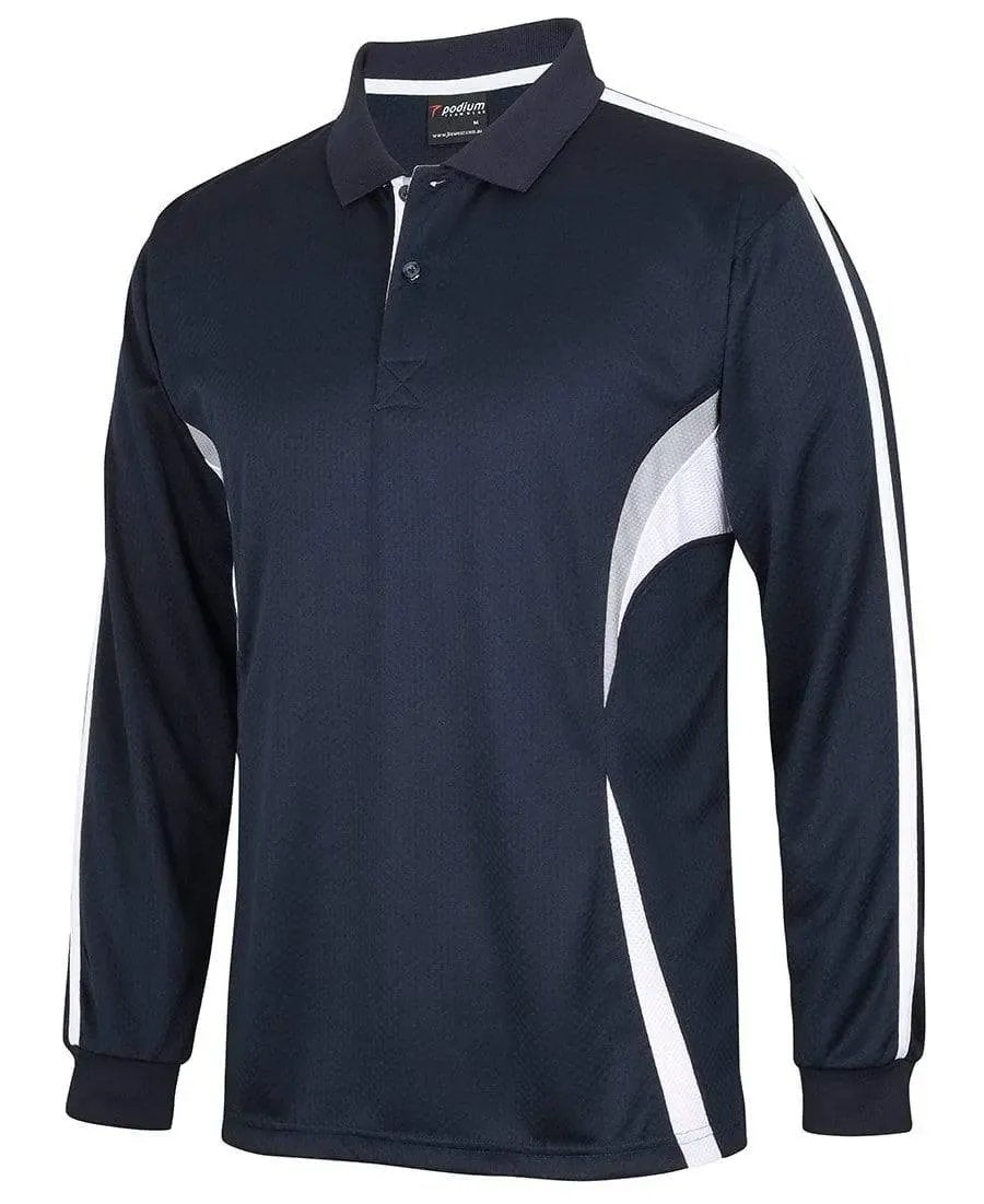 Jb's podium long sleeve cool polo 7CLP in Navy/White/Grey