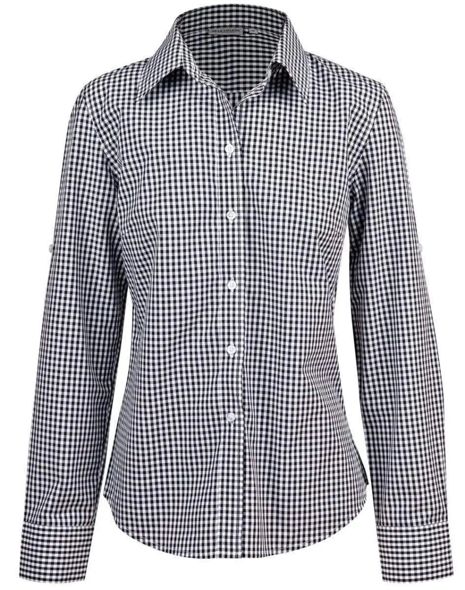 Winning Spirit Corporate Wear Black/White / 6 Winning Spirit Ladies’ Gingham Check Long Sleeve Shirt M8300