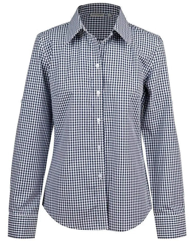 Winning Spirit Corporate Wear Navy/White / 6 Winning Spirit Ladies’ Gingham Check Long Sleeve Shirt M8300