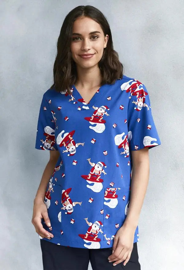 Printed-Patterned-Christmas-Scrubs-Top Simply Scrubs Australia
