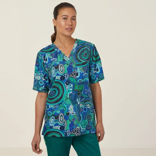 Indigenous-Printed-Aboriginal-Pattern-Nursing-Scrub-Top Simply Scrubs Australia