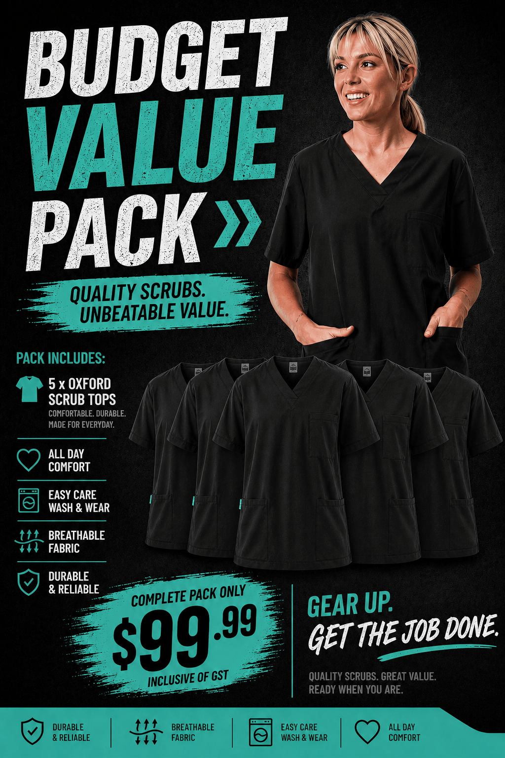 5 Day Budget Pack Oxford Unisex Scrub Top 5OT01