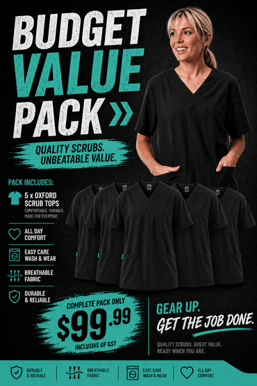 5 Day Budget Pack Oxford Unisex Scrub Top 5OT01