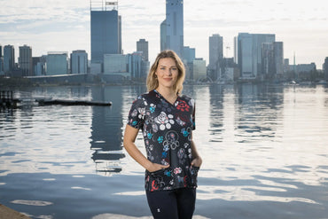 Softies Women's Dog Paw's Slim Fit Fun Scrub Top DPOT01  Simply Scrubs Australia