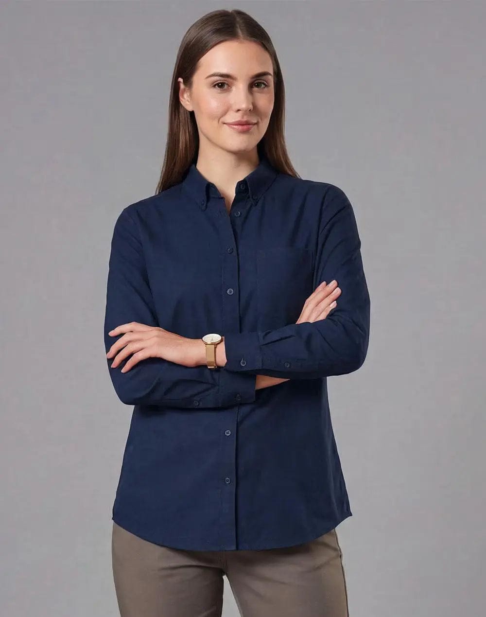 Benchmark Women's Smart Casual Cotton Blend Long Sleeve Shirt M8009L