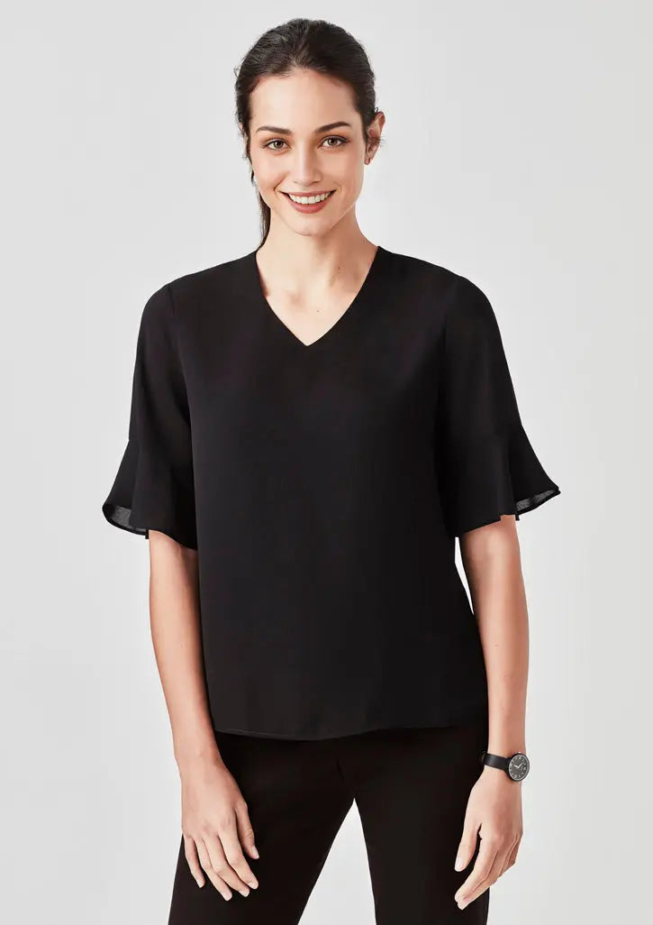 Biz Corporates Aria Fluted Sleeve Blouse RB966LS  Simply Scrubs Australia