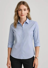 Biz Corporates Charlie Women's 3/4 Sleeve Shirt RS968LT in Blue Chambray