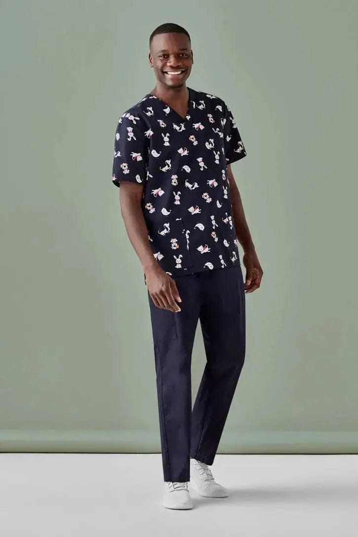 BizCare Men's Printed Best Friends Scrub Top CST147MS