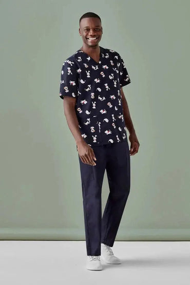 BizCare Men's Printed Best Friends Scrub Top CST147MS