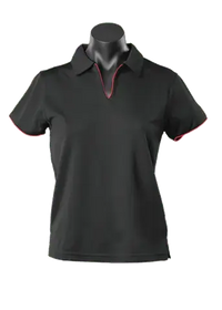 Aussie Pacific Ladies Yarra Polo Shirt 2302 Casual Wear Aussie Pacific Black/Red 16-18 