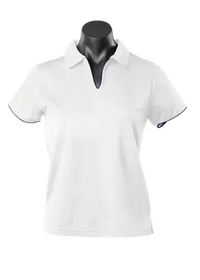 Aussie Pacific Ladies Yarra Polo Shirt 2302 Casual Wear Aussie Pacific White/Navy 16-18 
