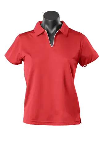 Aussie Pacific Ladies Yarra Polo Shirt 2302 Casual Wear Aussie Pacific Red/White 16-18 